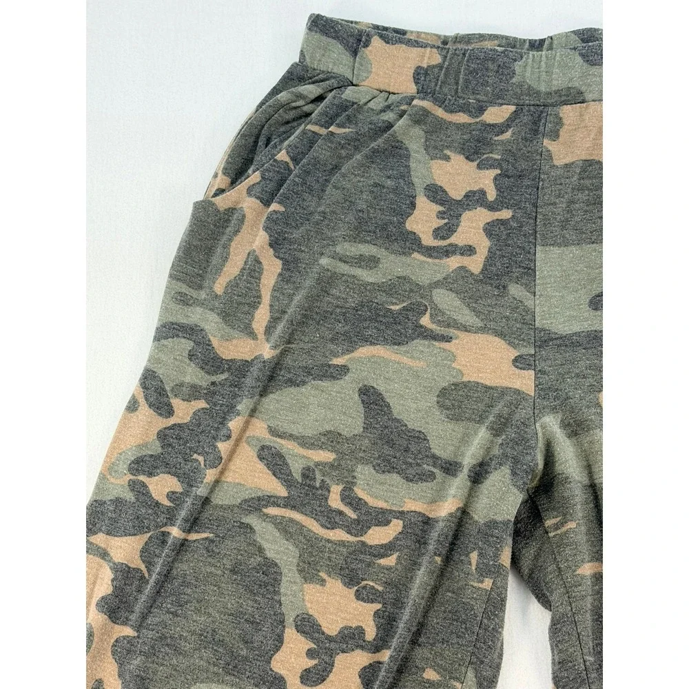7th Ray Camo Wide Leg Lounge Pants Green Camouflage Side Slit Large P-3585